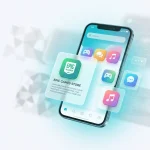 Smartphone with an open app marketplace, from which cards of third-party stores like Epic Games Store emerge.