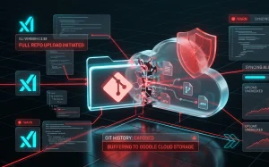 Conceptual image of Git repository data leak via Grok Build utility into cloud storage