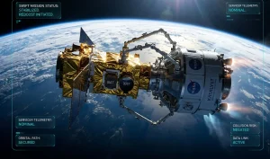 NASA Swift observatory and Katalyst robotic servicer module performing docking operations in orbit, referenced from watermarked_img_11716437621806370751.png