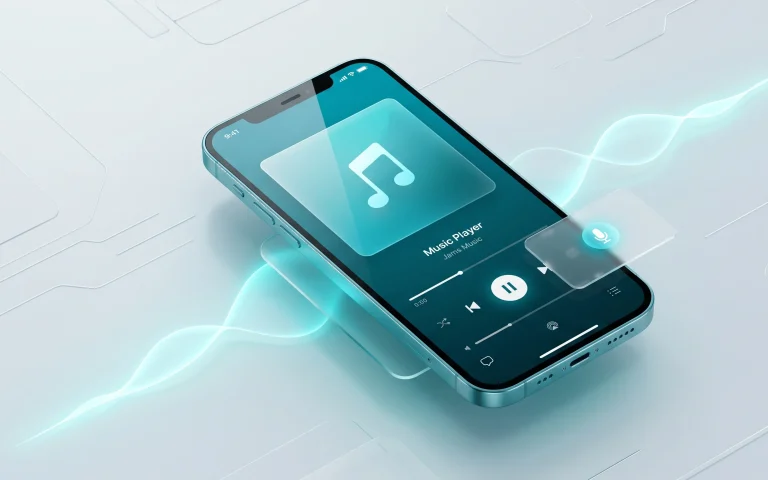 Інтерфейс музичного плеєра на екрані смартфона з елементами голосового ШІ-асистента