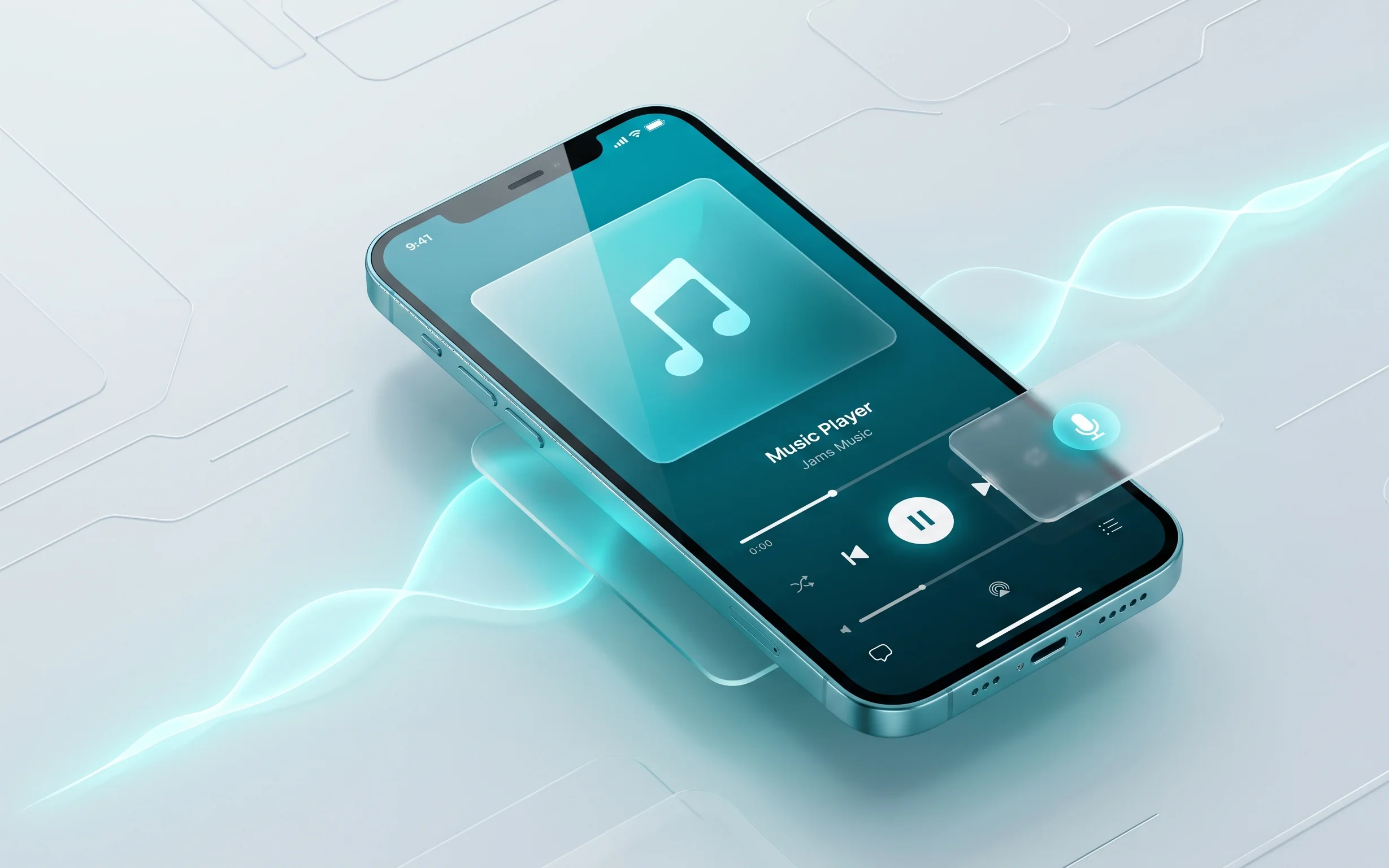 Інтерфейс музичного плеєра на екрані смартфона з елементами голосового ШІ-асистента