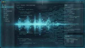 Code interface and sound wave visualization in Suno data leak