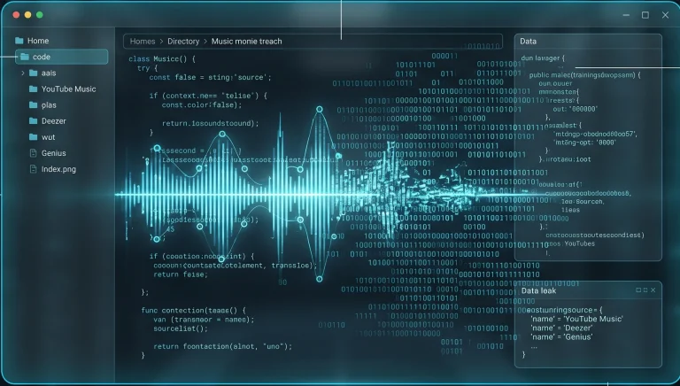 Code interface and sound wave visualization in Suno data leak