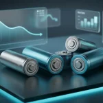 Varta battery cells with glassmorphism styled financial charts
