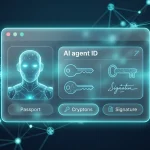 Digital identity interface for an AI agent featuring cryptographic keys, linked with TCP/IP and DNS indicators