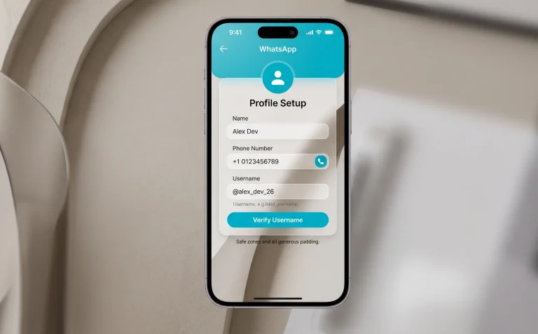 Smartphone screen showing the username configuration interface in WhatsApp application