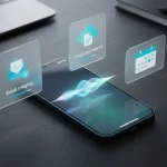 Робоче місце з ноутбуком і смартфоном, де відображається інтерфейс Gemini Live з картками завдань