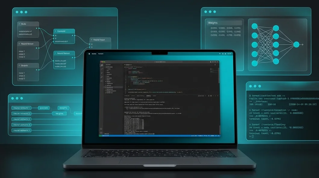 Laptop display showing terminal code and interface for Meta Muse Glimmer local AI model execution