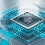 Nvidia RTX Spark N1X microchip on a glass surface with cyan lighting