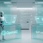 Futuristic glassmorphism AI laboratory with robots and ECG data visualizations