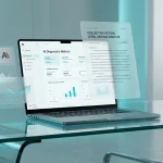 Modern high tech office desk with laptop displaying AI usage analytics and digital legal lawsuit document against Anthropic