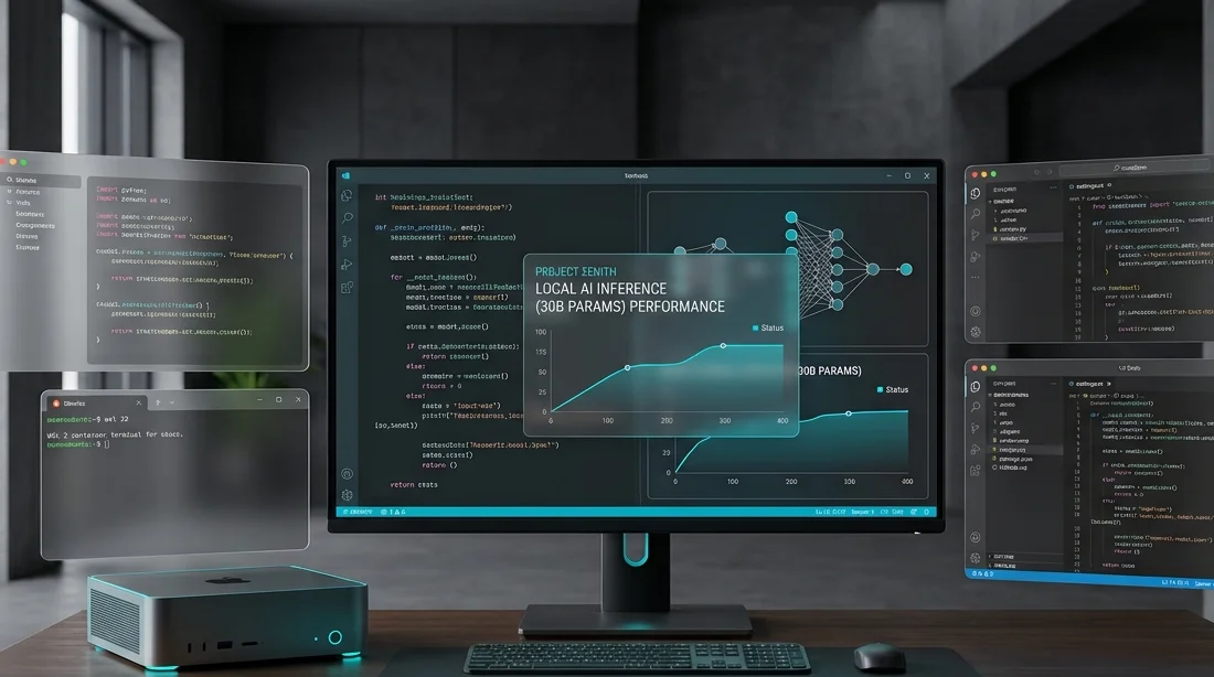 Робоче місце інженера зі станцією Project Zenith на Windows 11 та кодом
