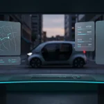 Диспетчерський термінал Uber з маршрутами авто на тлі роботаксі